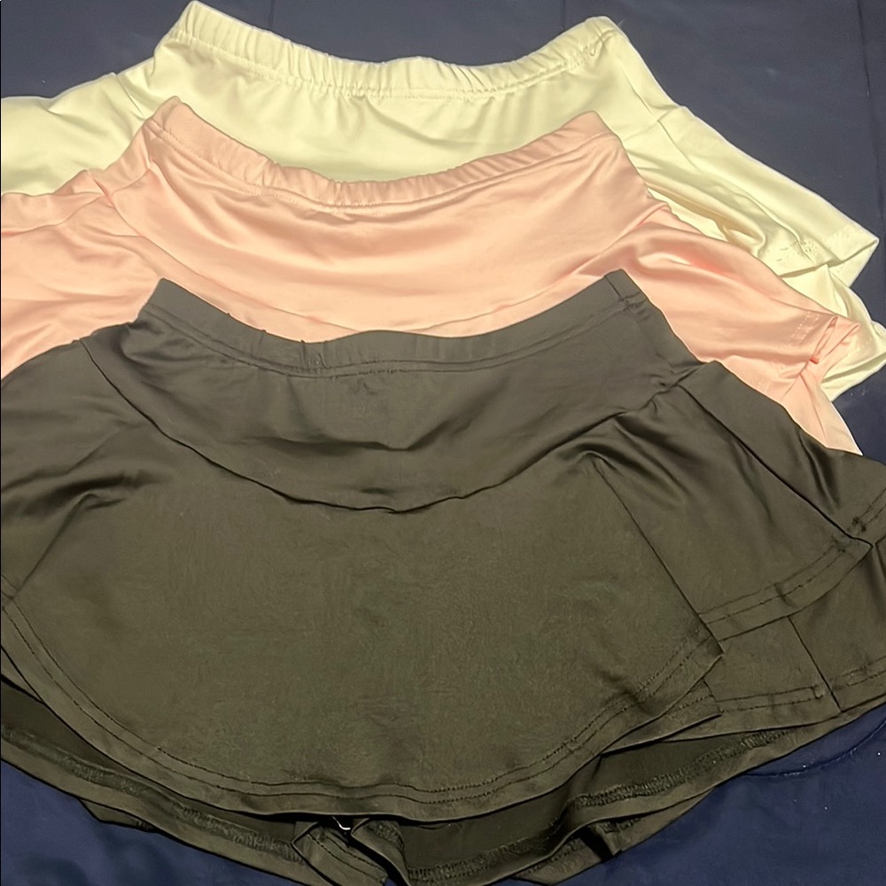 Set of Three Skorts in Cream, Pink, and Olive